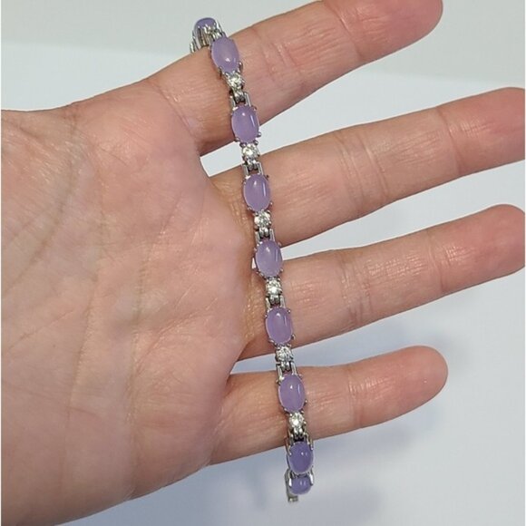 Vintage Amethyst Purple Cabochon CZ Crystal Sterling Silver Tennis Bracelet - Picture 2 of 14